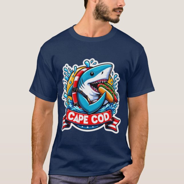 CAPE COD-GREAT WHITE EATING HOT DOG T-Shirt (Front)