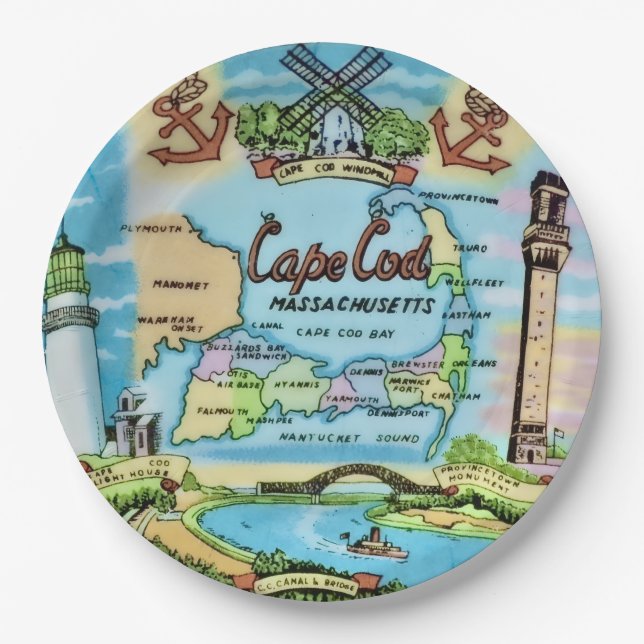 Cape Cod Landmark Paper Plates (Front)