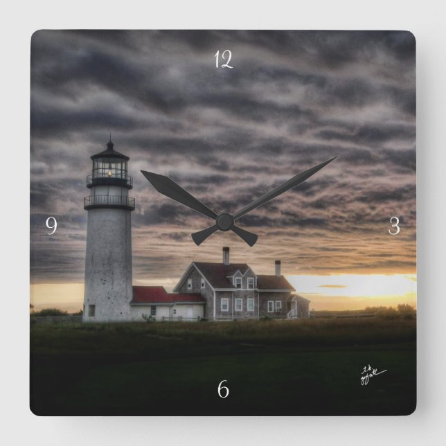 Cape Cod Lighthouse Square Wall Clock (Front)