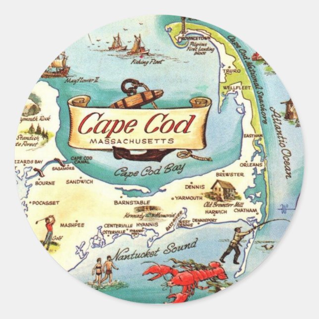 Cape Cod MA  Map  Classic Round Sticker (Front)