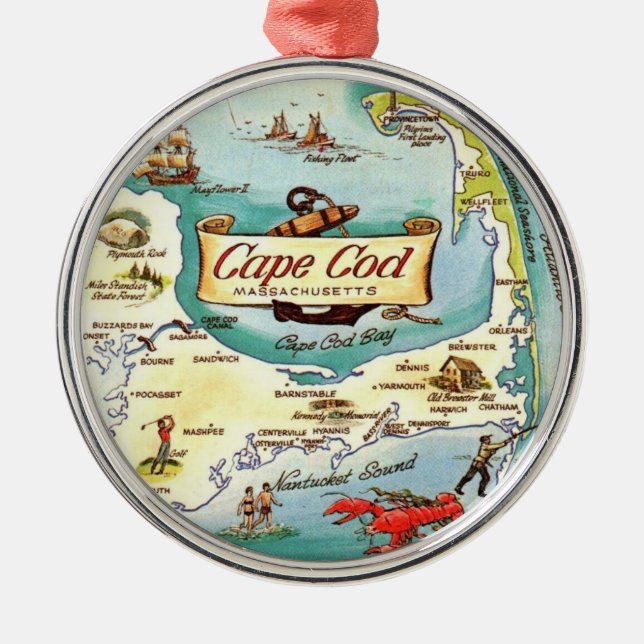 Cape Cod MA Map Metal Tree Decoration (Front)