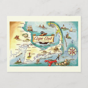 Cape Cod MA Map Postcard