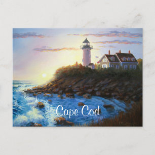 Cape Cod MA Nobska Lighthouse Painted Postcard