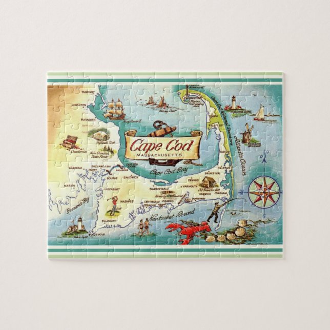 Cape Cod MA Vintage Map Puzzle (Horizontal)