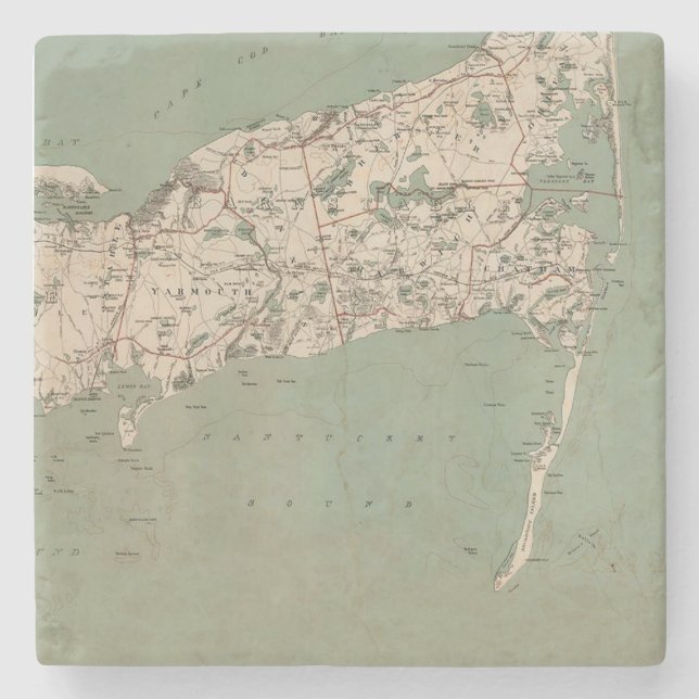 Cape Cod Map 3 Stone Coaster (Front)