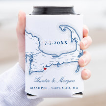 Cape Cod Map Wedding Favour Drink Holder