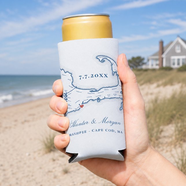 Cape Cod Map Wedding Favour Drink Holder Seltzer Can Cooler (Club at New Seabury Wedding Coozie featuring a Cape Cod Map by Coastal Map Designs
)
