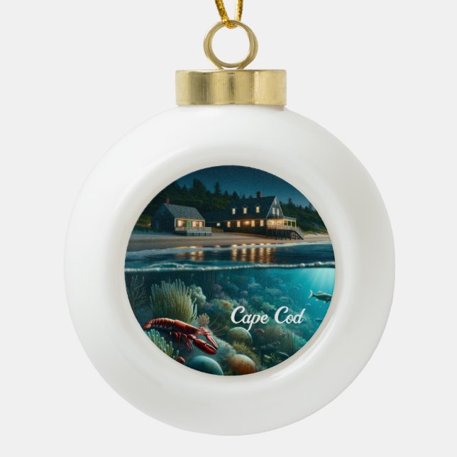 Cape Cod Marine Beach House Christmas Ornament (Front)