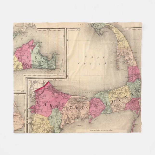 Cape Cod, Martha's Vineyard & Nantucket Map (1871) Fleece Blanket (Front (Horizontal))