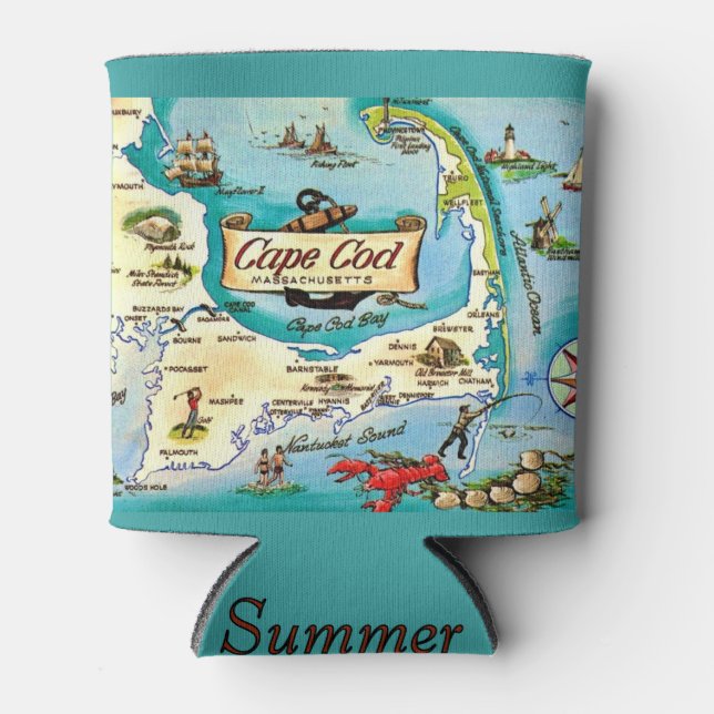 Cape Cod Mass Map  Can Cooler (Front)