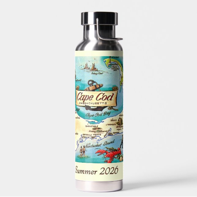 Cape Cod Mass Map Custom Water Bottle (Left)
