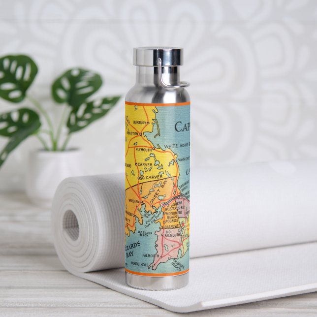 Cape Cod Mass Map Water Bottle (Yoga (Rotated))