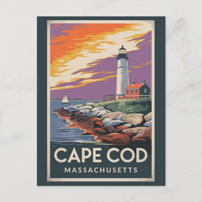 Cape Cod Massachusetts Illustration Travel Art Postcard (Front)