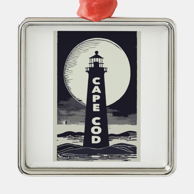 Cape Cod Massachusetts Lighthouse Moon Metal Tree Decoration (Front)