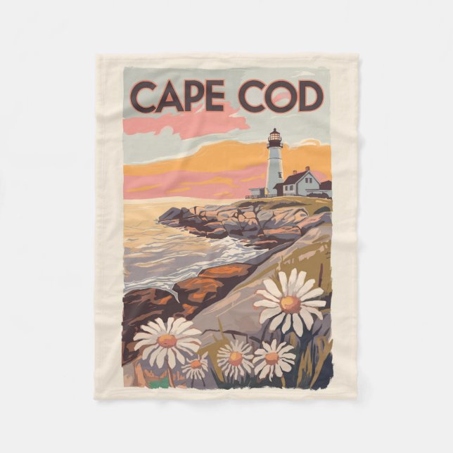 Cape Cod Massachusetts Painterly Travel Art Retro Fleece Blanket (Front)