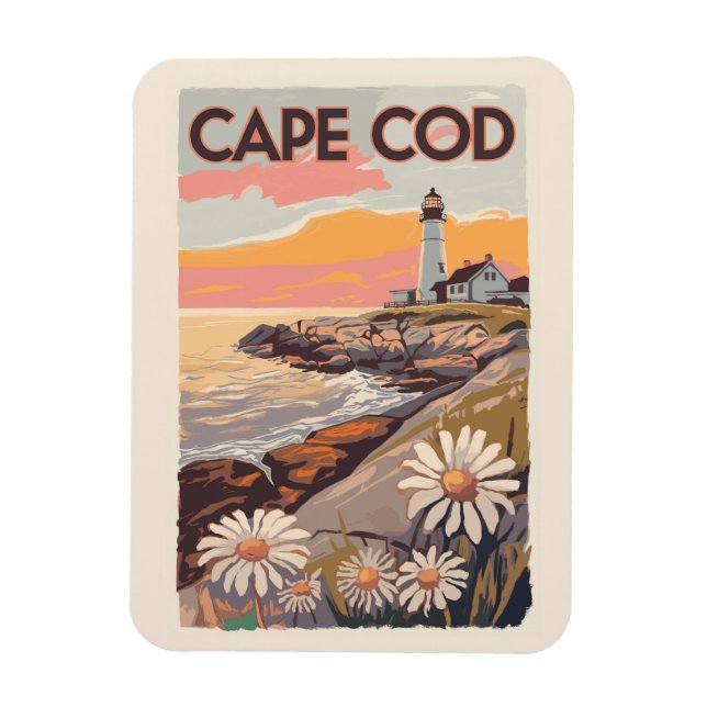 Cape Cod Massachusetts Painterly Travel Art Retro Magnet (Vertical)