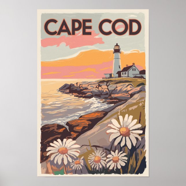 Cape Cod Massachusetts Painterly Travel Art Retro Poster (Front)