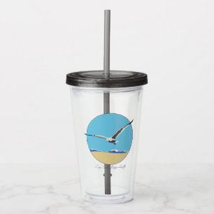 Cape Cod, Massachusetts Sea Gull Flying over Beach Acrylic Tumbler