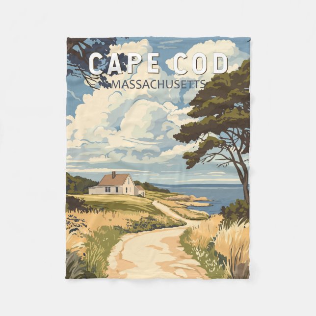 Cape Cod Massachusetts Travel Art Vintage Fleece Blanket (Front)