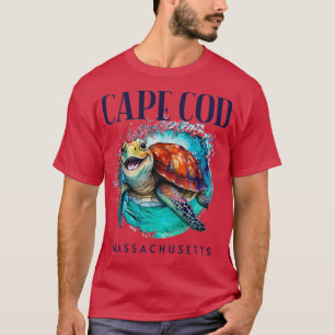 Cape Cod Massachusetts Watercolor Happy Sea Turtle T-Shirt