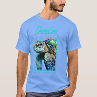 Cape Cod Massachusetts Watercolor Sea Turtle Portr T-Shirt