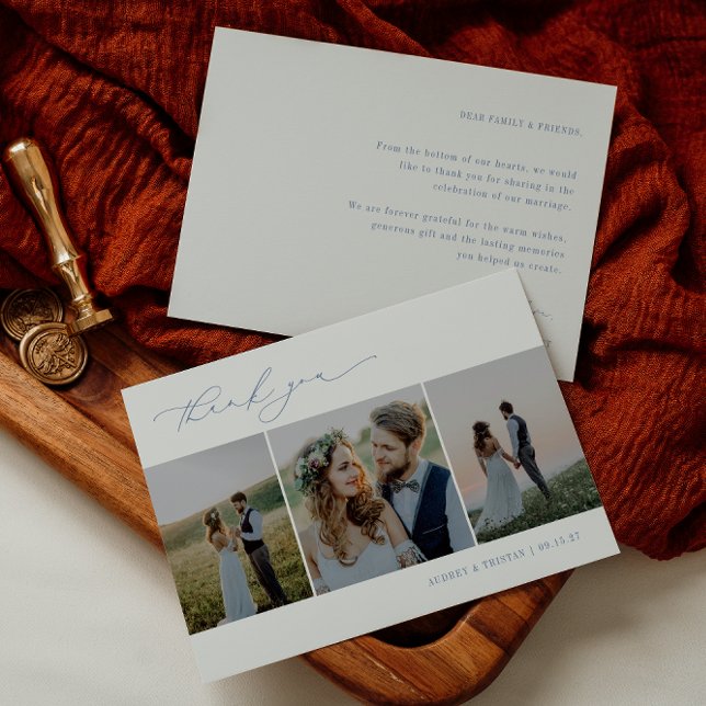 CAPE COD Minimalist 3 Photo Wedding Thank You Card (Creator Uploaded)
