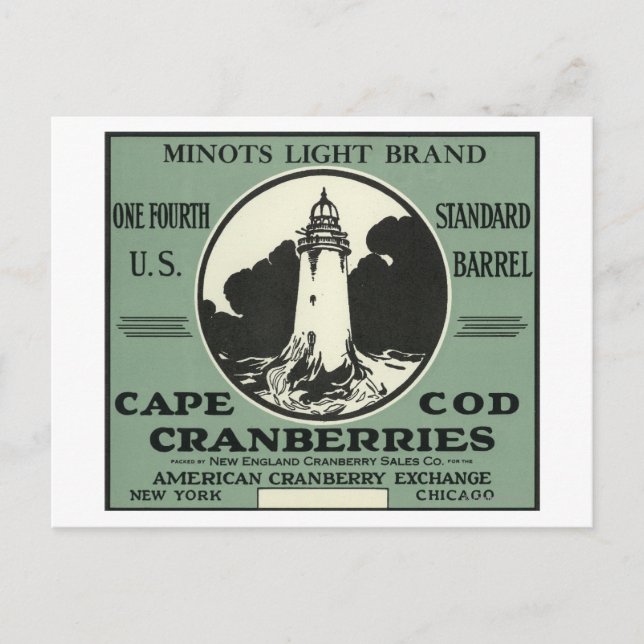 Cape Cod Minots Light Brand Cranberry Label Postcard (Front)