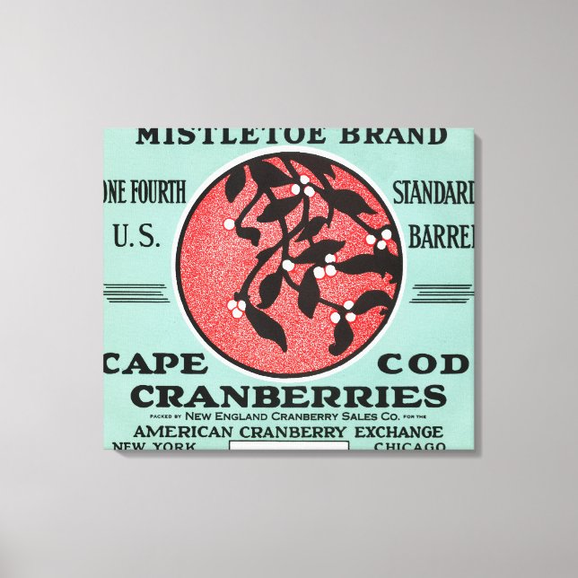 Cape Cod Mistletoe Brand Cranberry Label Canvas Print (Front)