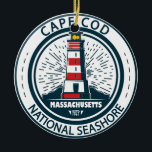 Cape Cod National Seashore Massachusetts Badge Ceramic Tree Decoration<br><div class="desc">Cape Cod National Seashore illustration in a badge style circle.</div>