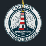 Cape Cod National Seashore Massachusetts Badge Ceramic Tree Decoration<br><div class="desc">Cape Cod National Seashore illustration in a badge style circle.</div>