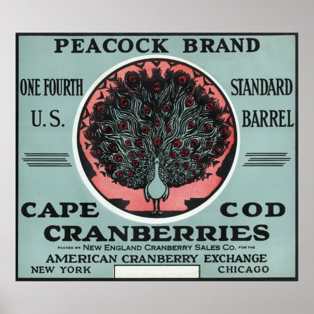 Cape Cod Peacock Brand Cranberry Label Poster (Front)