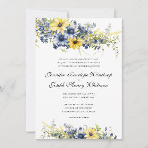 Cape Cod Summer Blue Floral Wedding Invitation