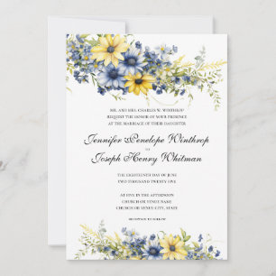 Cape Cod Summer Blue Floral Wedding Invitation