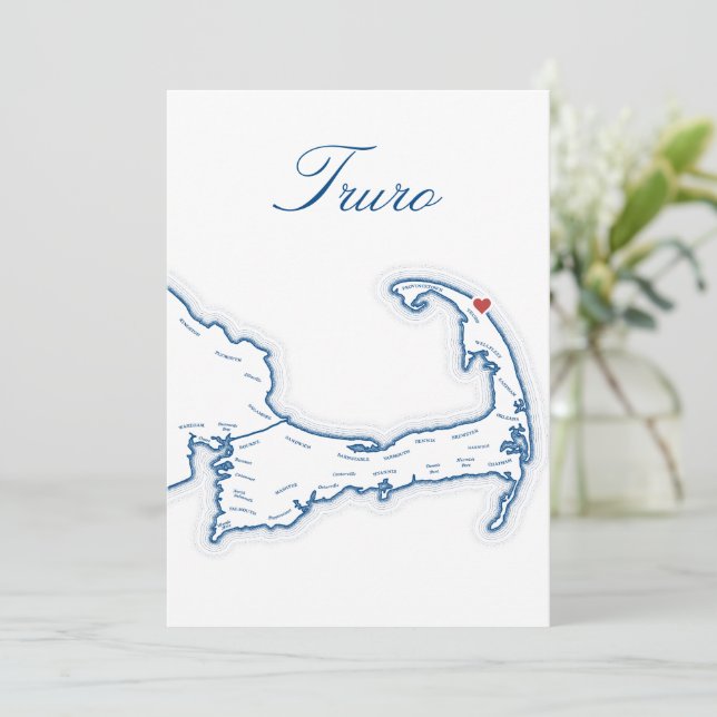 Cape Cod Truro Map Wedding Table Name Card (Standing Front)