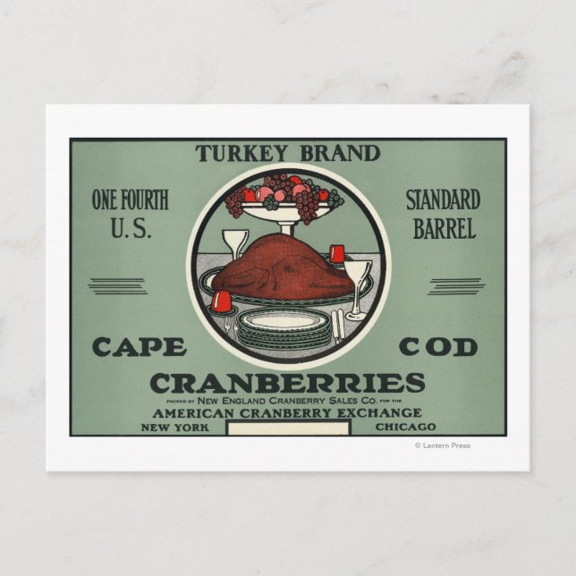 Cape Cod Turkey Brand Cranberry Label Postcard (Front)
