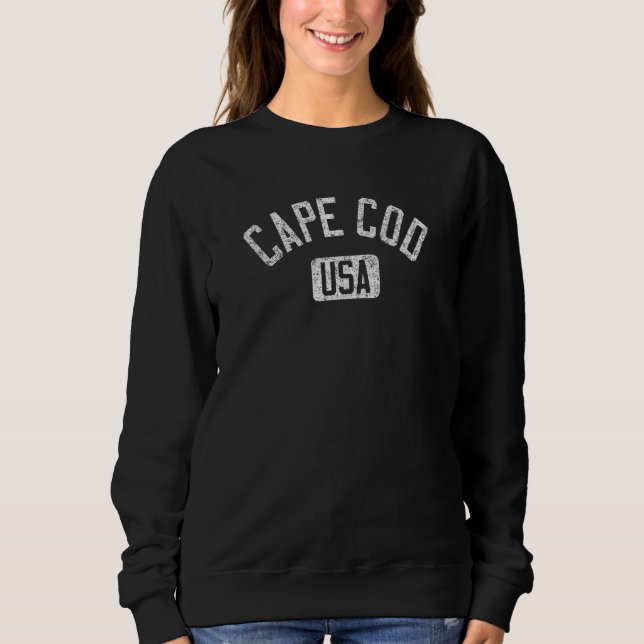 Cape Cod USA Arched Text Distressed White Print Sweatshirt (Front)