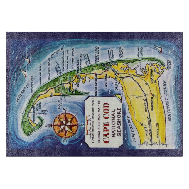 Cape Cod Vintage 11x14 Map Cutting Board (Front)