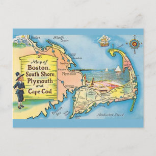 Cape Cod Vintage Map Postcard