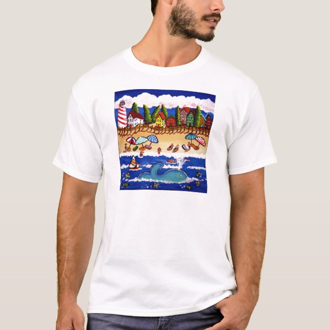 Cape Cod Whale Beach Scene T-Shirt (Front)