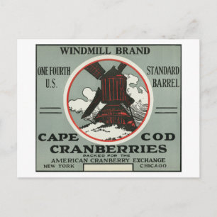 Cape Cod Windmill Brand Cranberry Label Postcard
