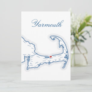 Cape Cod Yarmouth Map Wedding Table Name Card