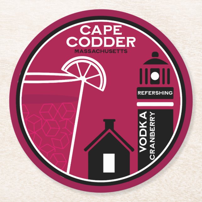 Cape Codder Cocktail Round Paper Coaster (Front)