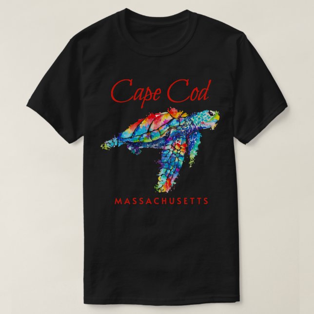 Cape Code Massachusetts Watercolor Sea Turtle T-Shirt (Design Front)