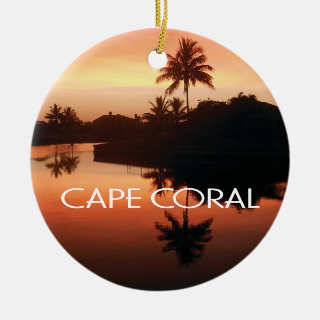 Cape Coral Florida Canal Sunset  Ceramic Tree Decoration (Front)