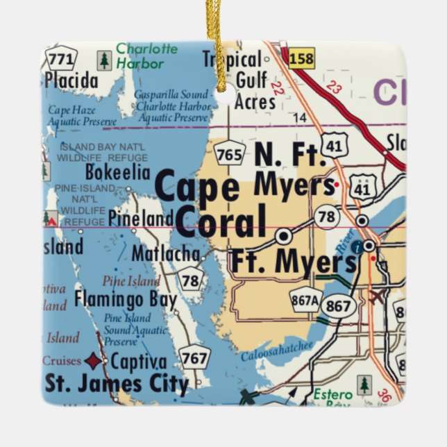 Cape Coral Florida Map Ceramic Ornament (Front)