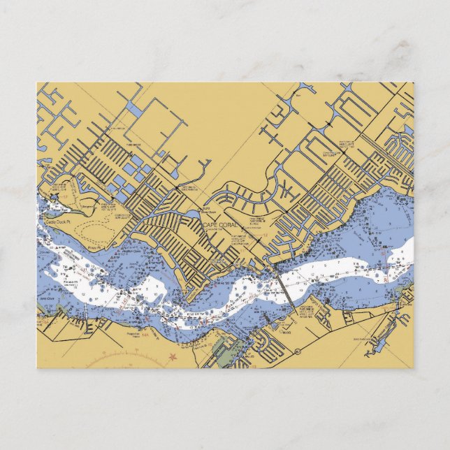 Cape Coral, Florida Nautical Harbour chart Postcar Postcard (Front)