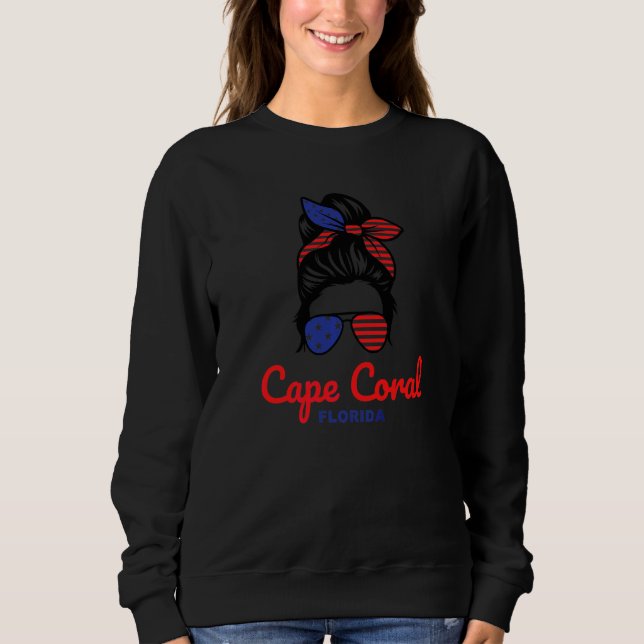 Cape Coral Florida Retro Messy Bun   Sweatshirt (Front)