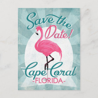 Cape Coral Save The Date Pink Flamingo Announcement Postcard