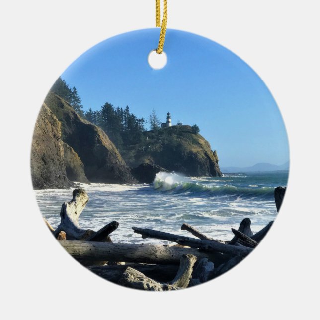 Cape Disappointment Lighthouse, Washington Ceramic Tree Decoration (Front)