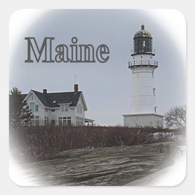 Cape Elizabeth Lighthouse Square Sticker (Front)